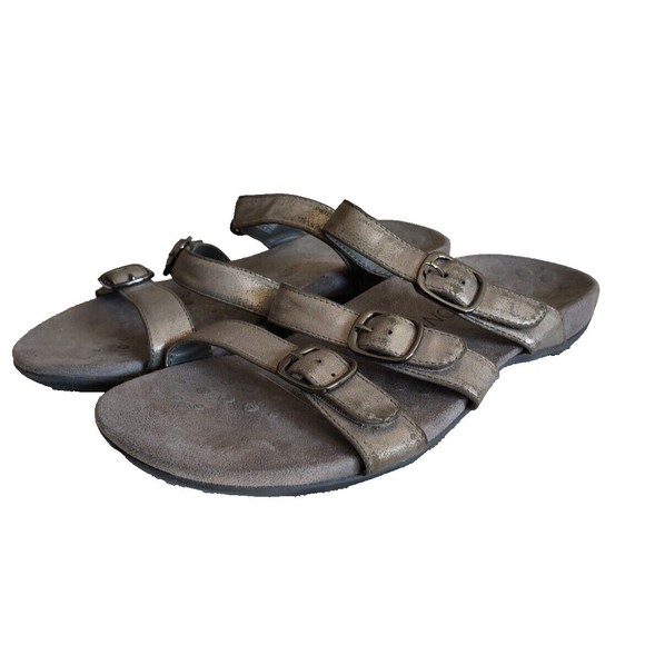 Vionic Women's Size 10 Wide sandal Misa Pewter Gray leather adjustable straps - Picture 1 of 10